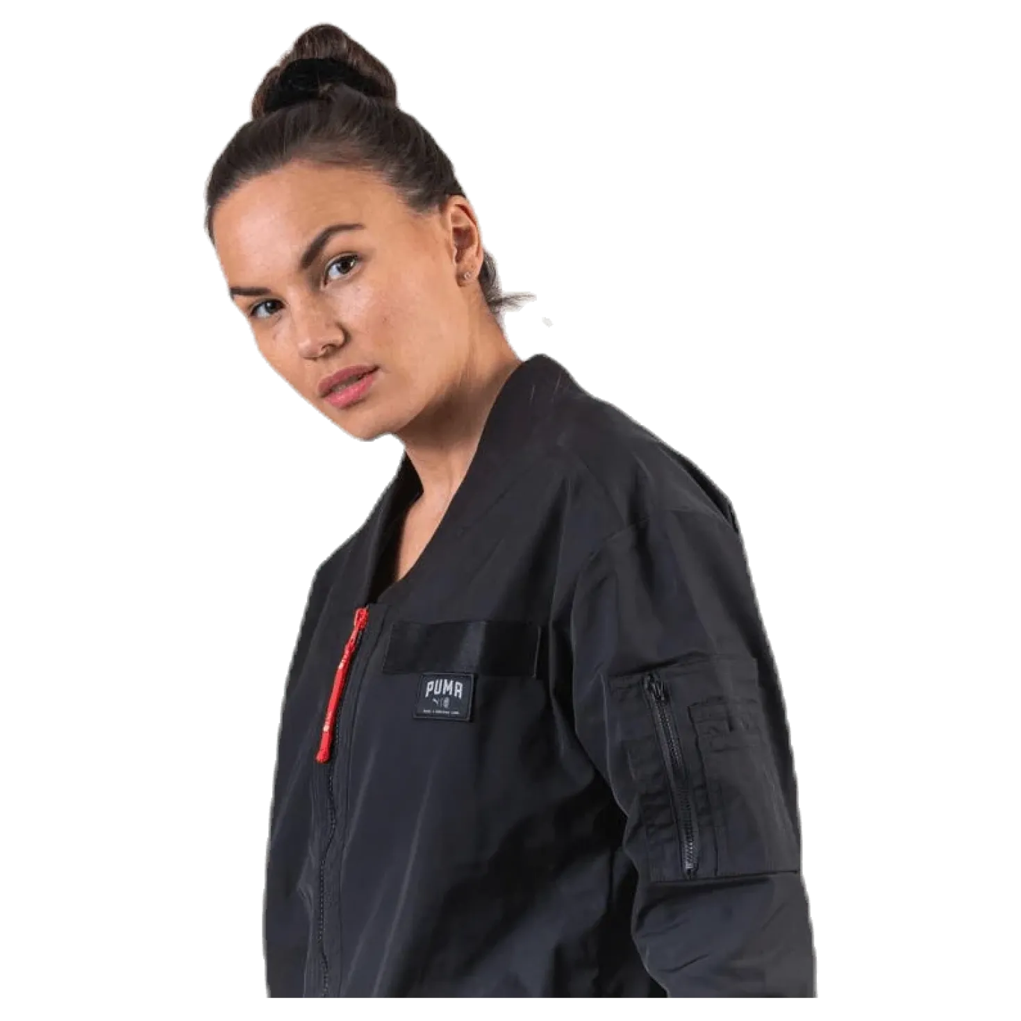 Adriana Lima Long Bomber Jacket Black