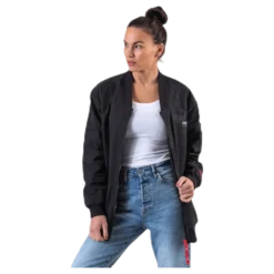 Adriana Lima Long Bomber Jacket Black