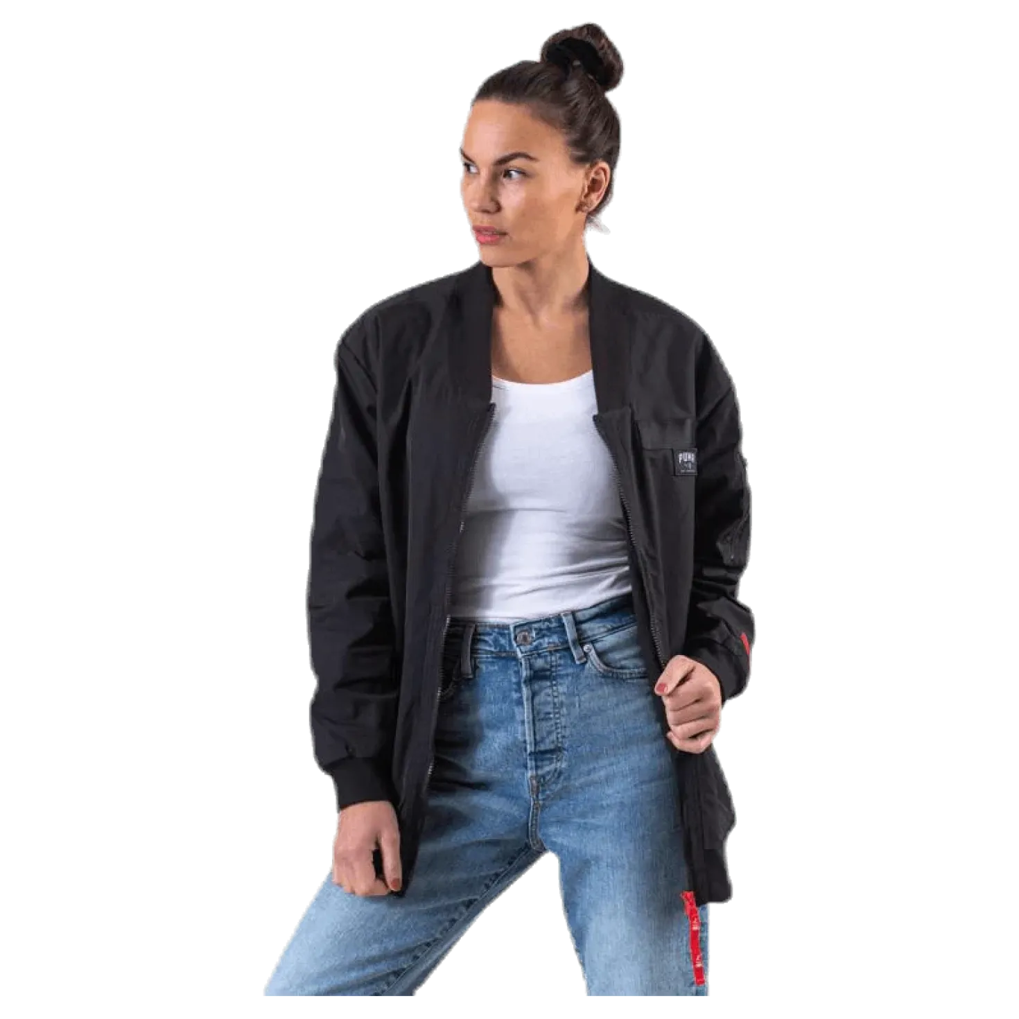 Adriana Lima Long Bomber Jacket Black
