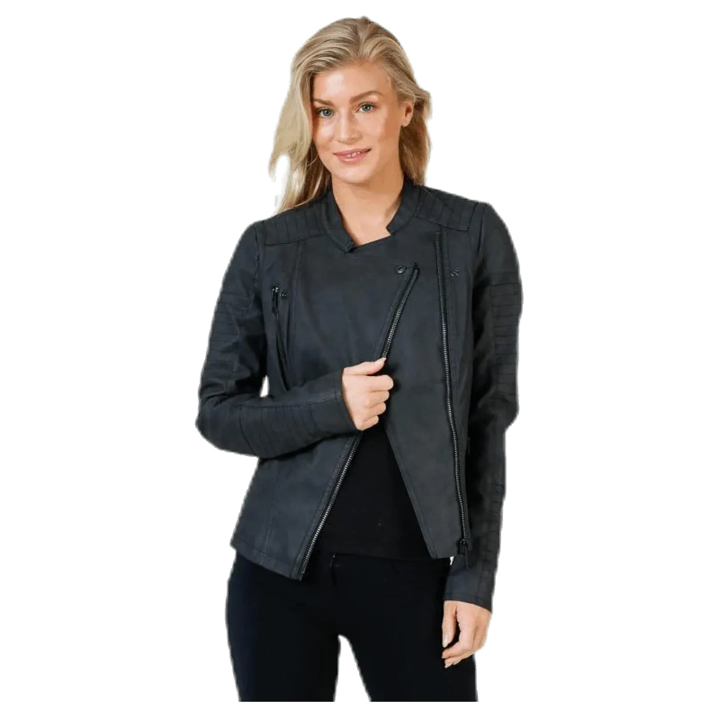 Ava Faux Leather Biker Otw Black