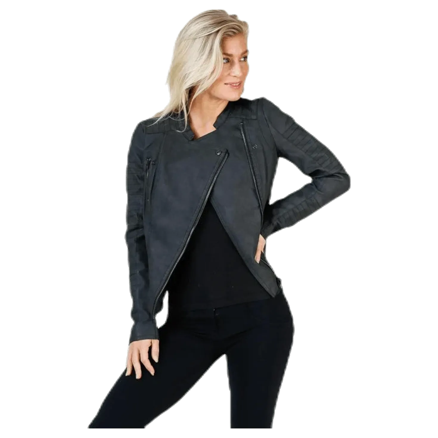 Ava Faux Leather Biker Otw Black