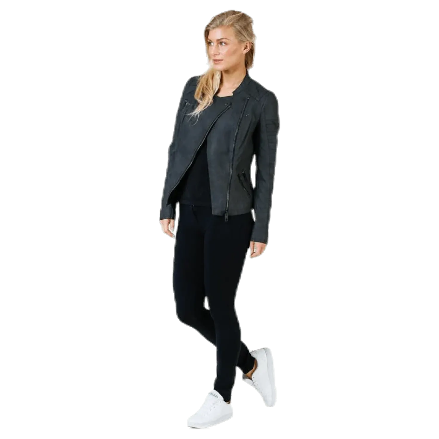 Ava Faux Leather Biker Otw Black
