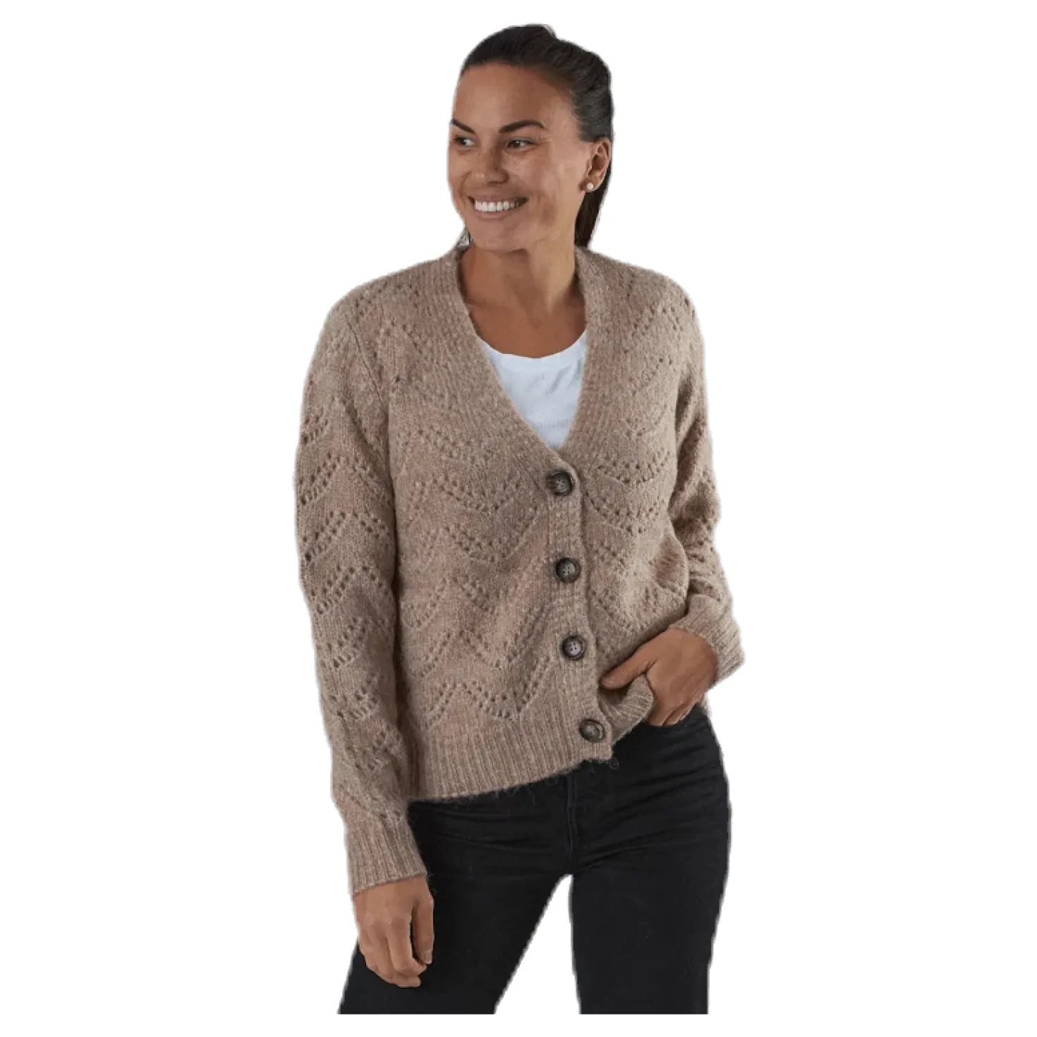 Bibi Ls Knit Cardigan Beige