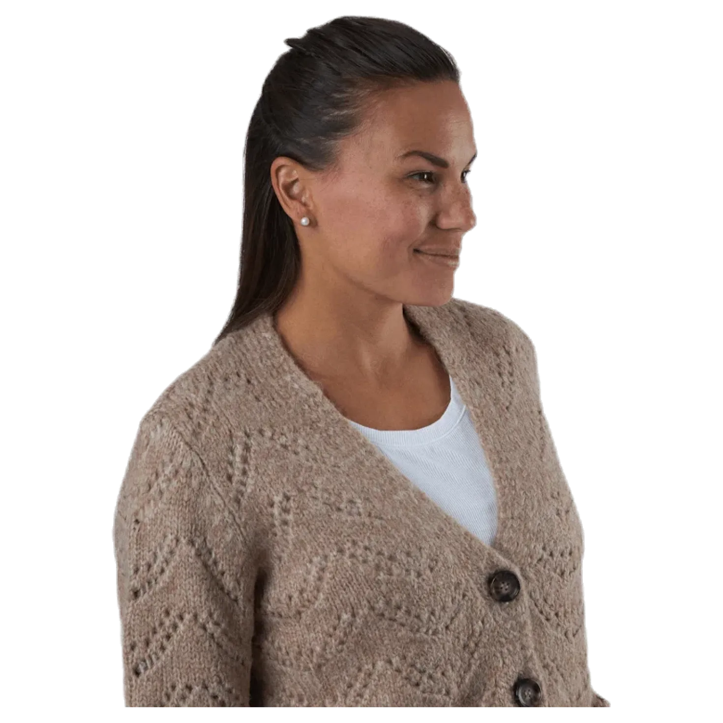 Bibi Ls Knit Cardigan Beige