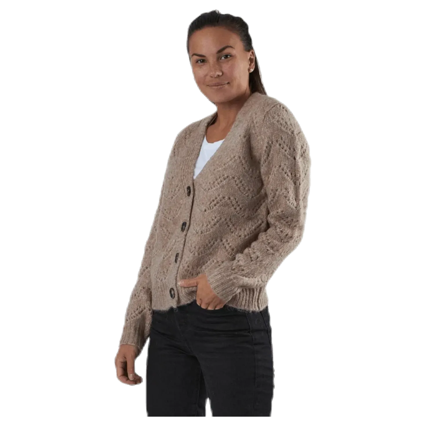Bibi Ls Knit Cardigan Beige