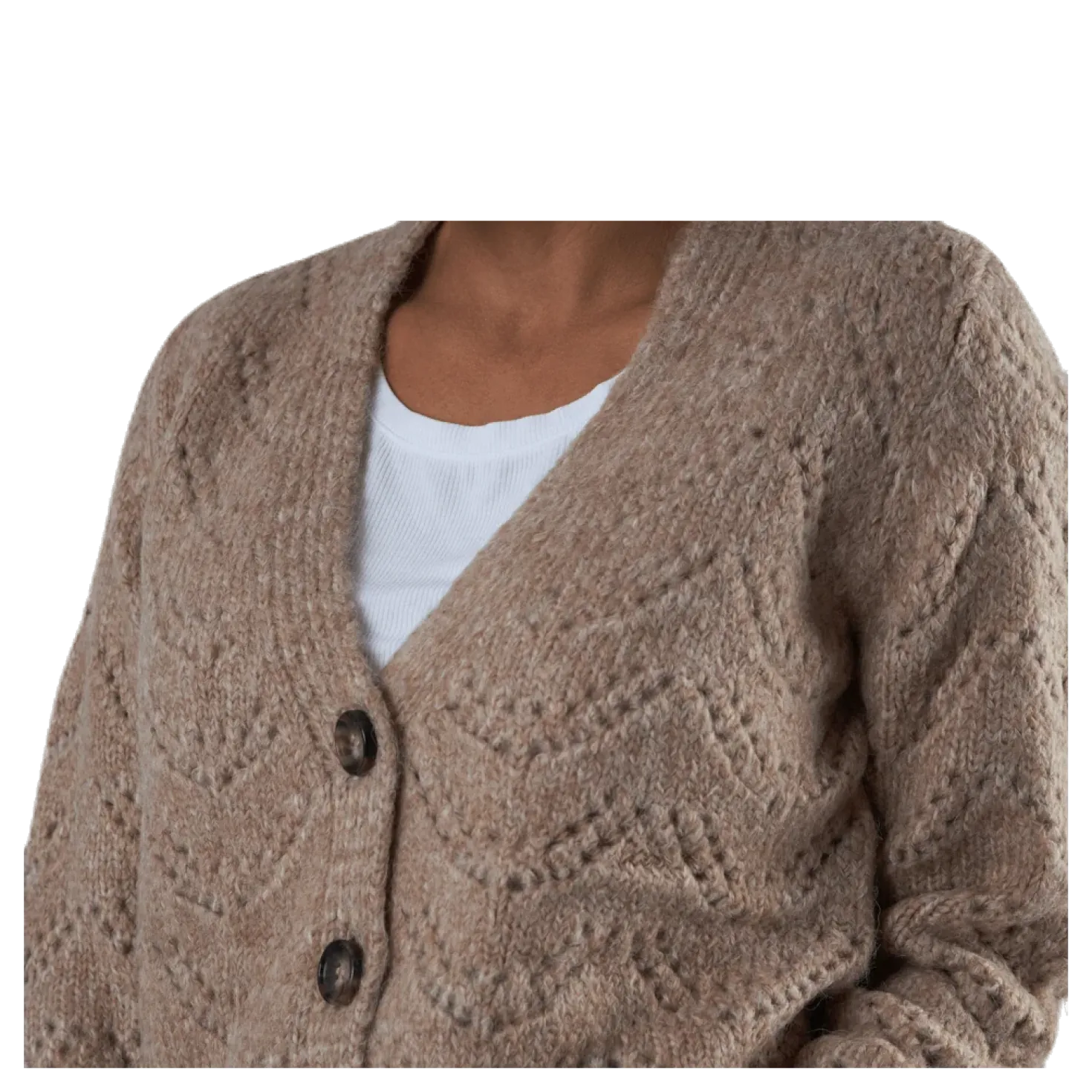 Bibi Ls Knit Cardigan Beige