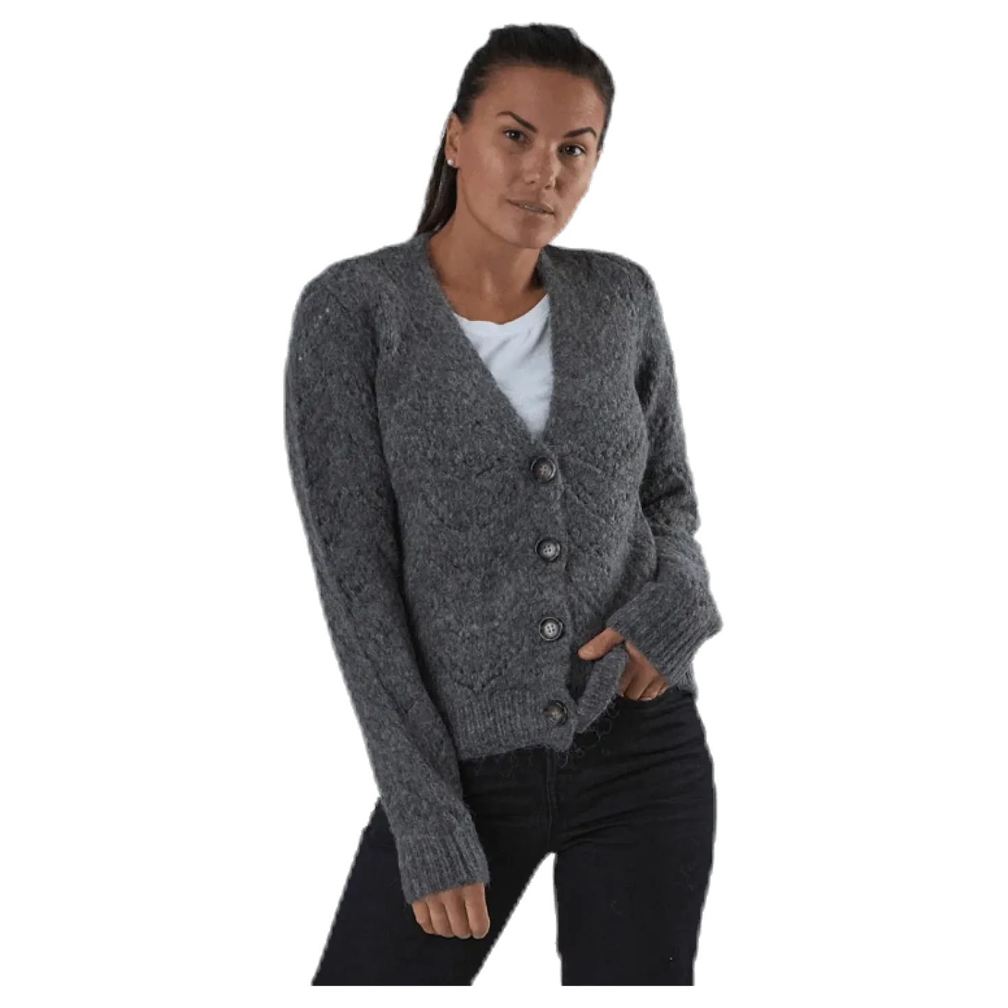 Bibi Ls Knit Cardigan Grey