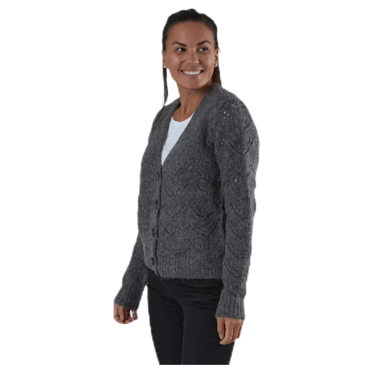 Bibi Ls Knit Cardigan Grey