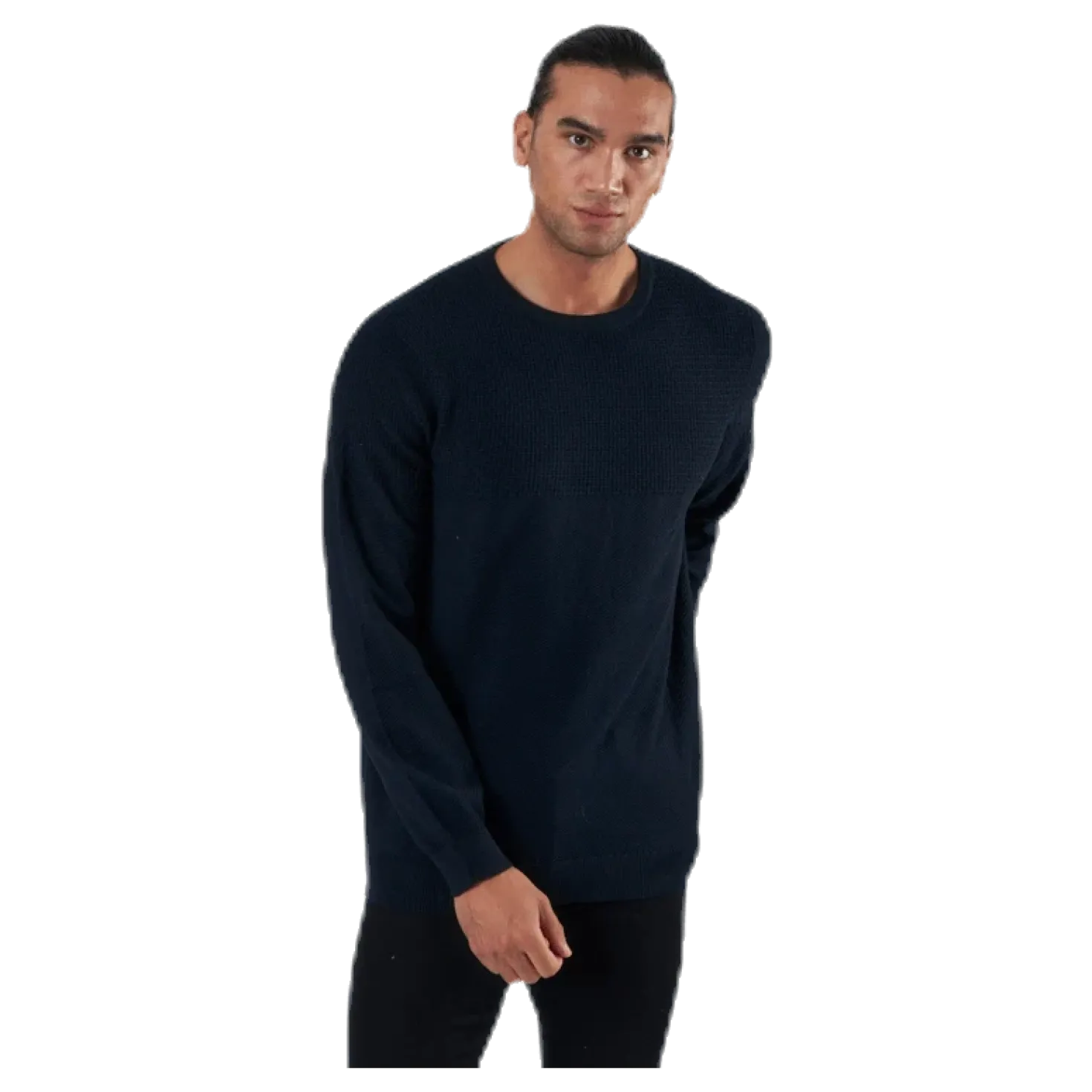 Blacamp Knit Structure Crew Neck Blue