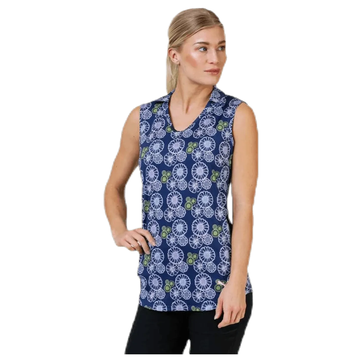 Blossom Sleeveless Polo Blue/Patterned