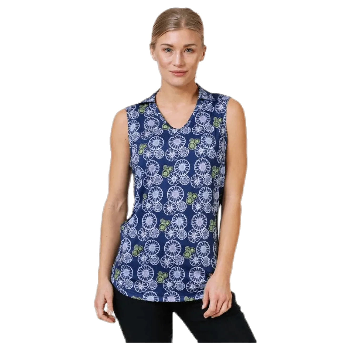 Blossom Sleeveless Polo Blue/Patterned