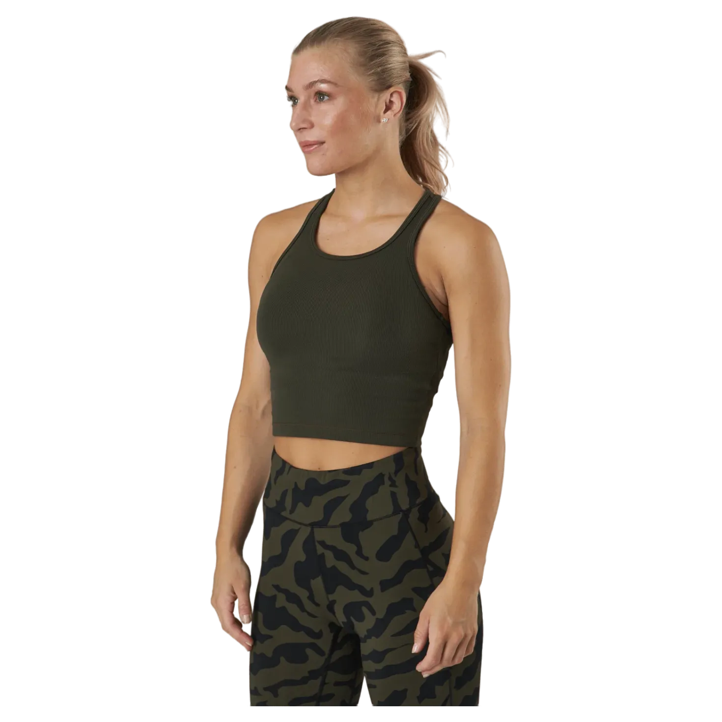Bold Rib Crop Tank Forest Green