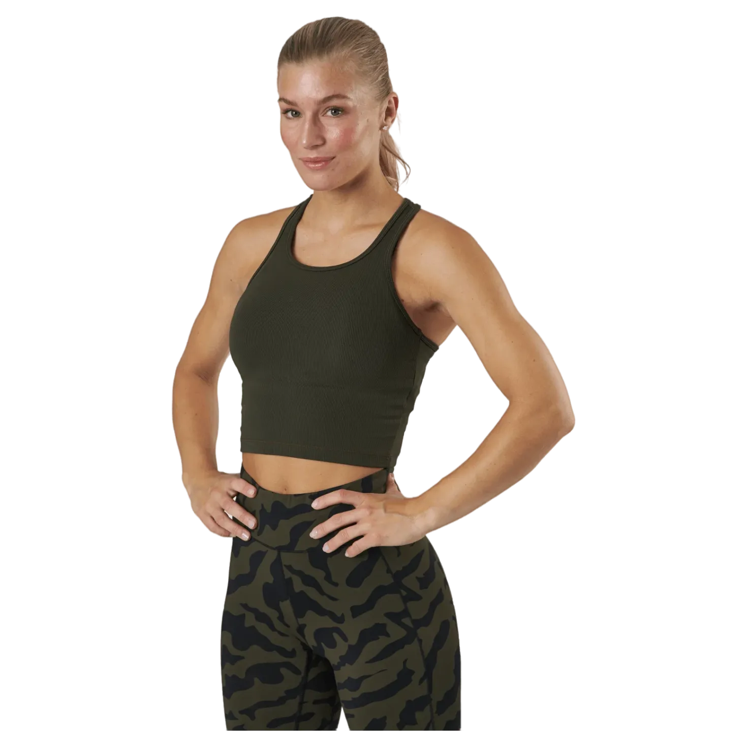 Bold Rib Crop Tank Forest Green