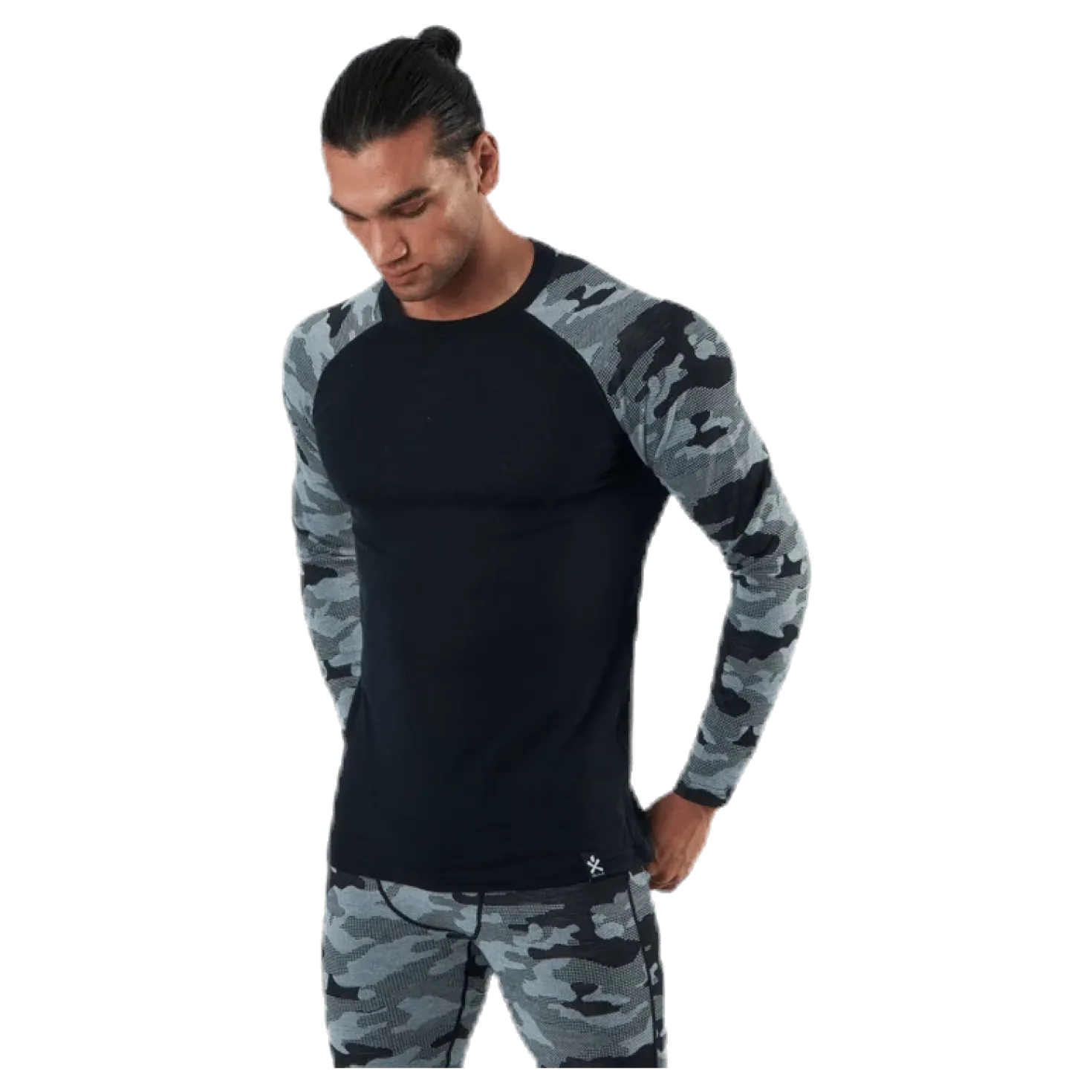 Camo Merino Wool Crew Black/Grey