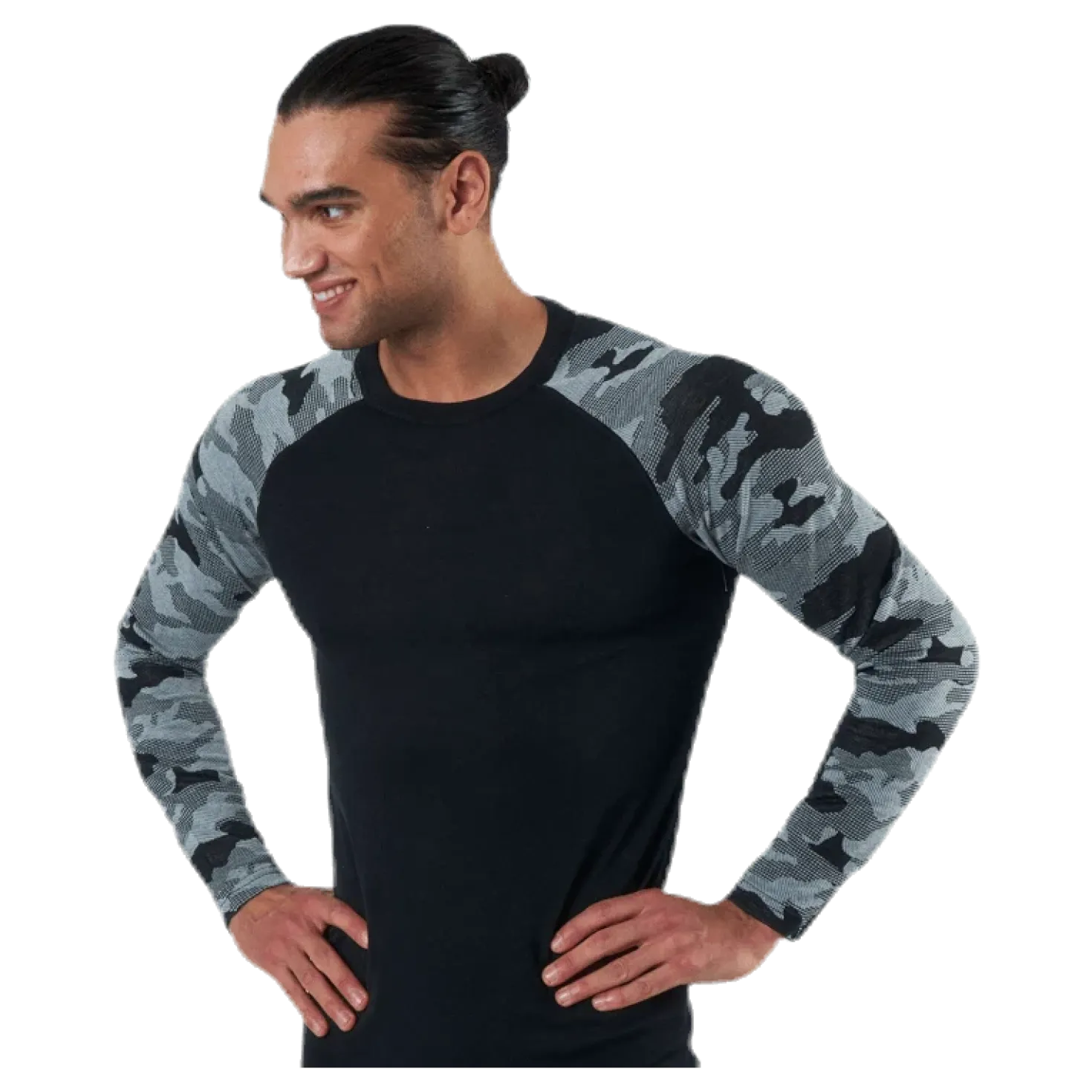 Camo Merino Wool Crew Black/Grey
