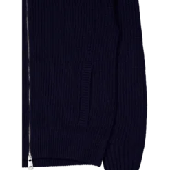 Carded Wool High Neck Zipped S Navy Blue
