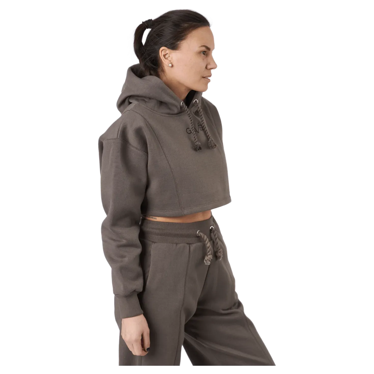 Chill Lounge Cropped Hoodie Taupe