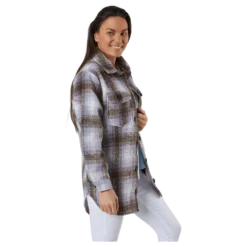 Deena-Oma L/S Check Shacket Cc Pnt White