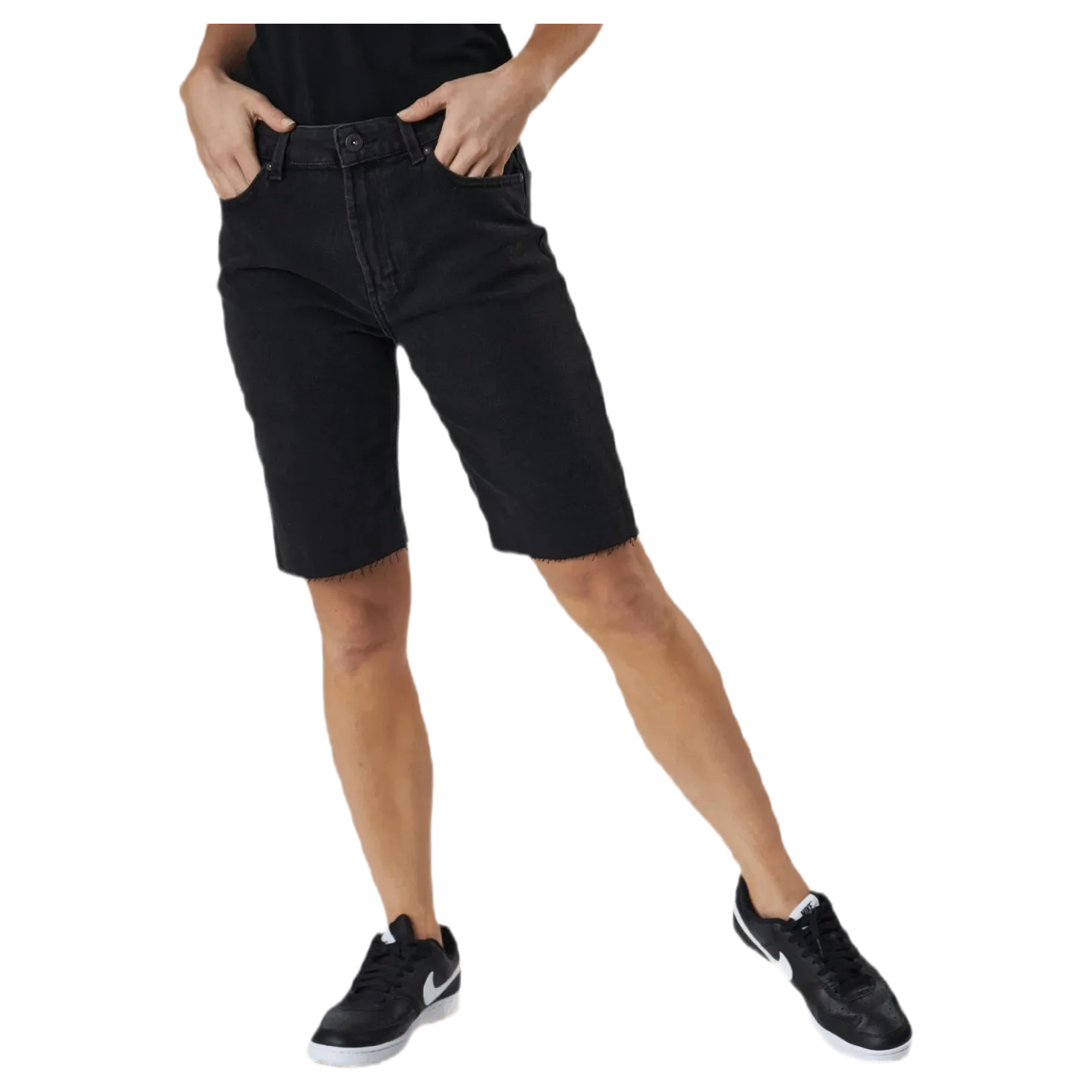 Emily Hw Long Shorts Raw Bb Mas0033 Black