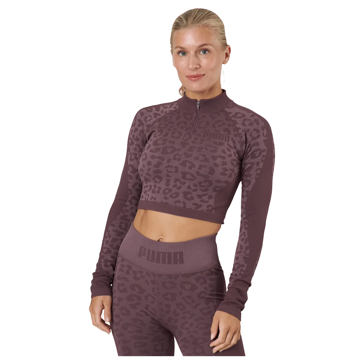 Formknit Seamless Cropped 1/4 Dusty Plum-leopard Print