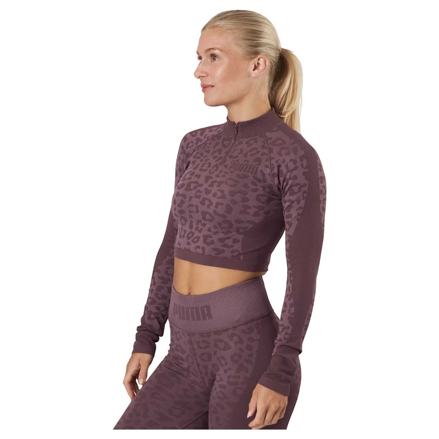Formknit Seamless Cropped 1/4 Dusty Plum-leopard Print