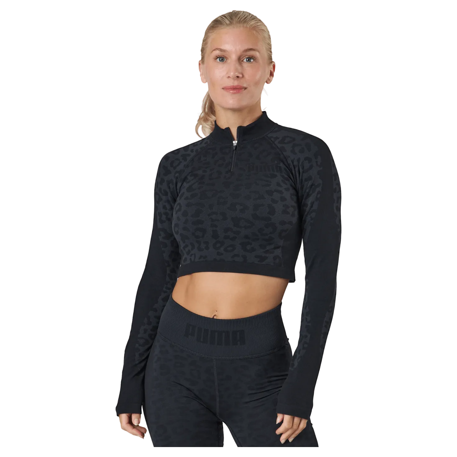 Formknit Seamless Cropped 1/4 Puma Black-leopard Print