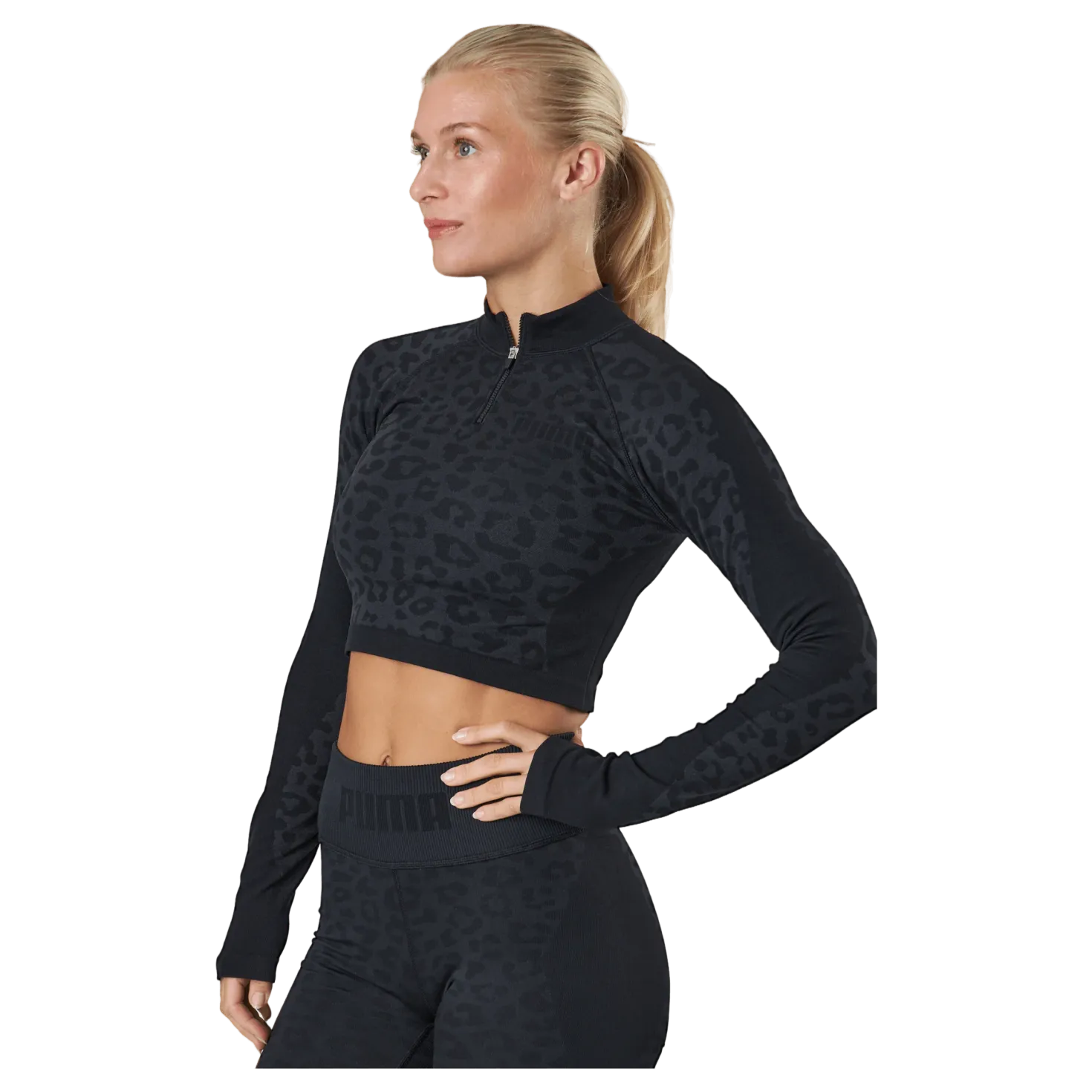 Formknit Seamless Cropped 1/4 Puma Black-leopard Print