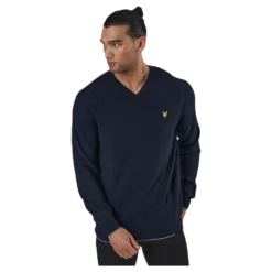 Grid Texture V Neck Jumper Blue