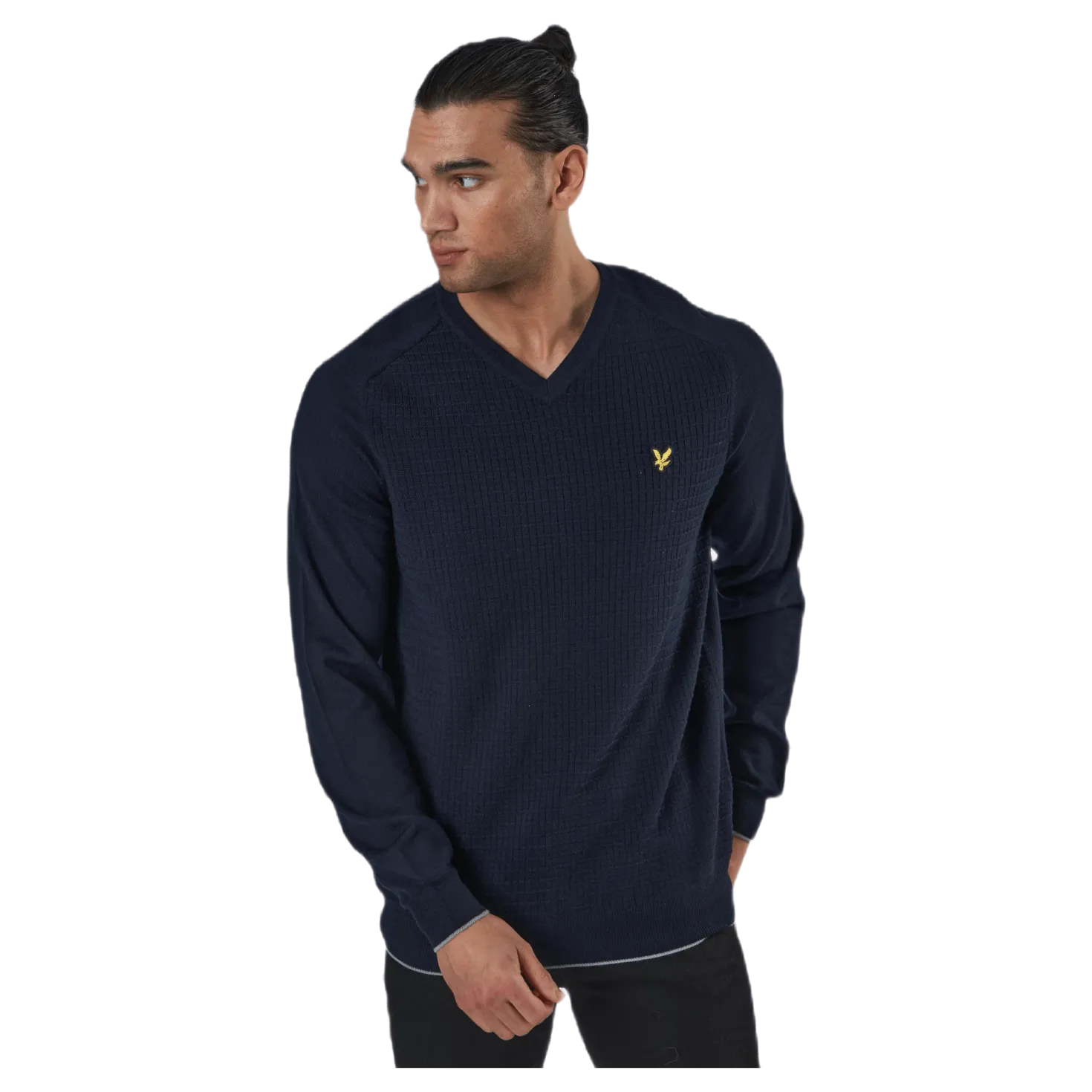 Grid Texture V Neck Jumper Blue