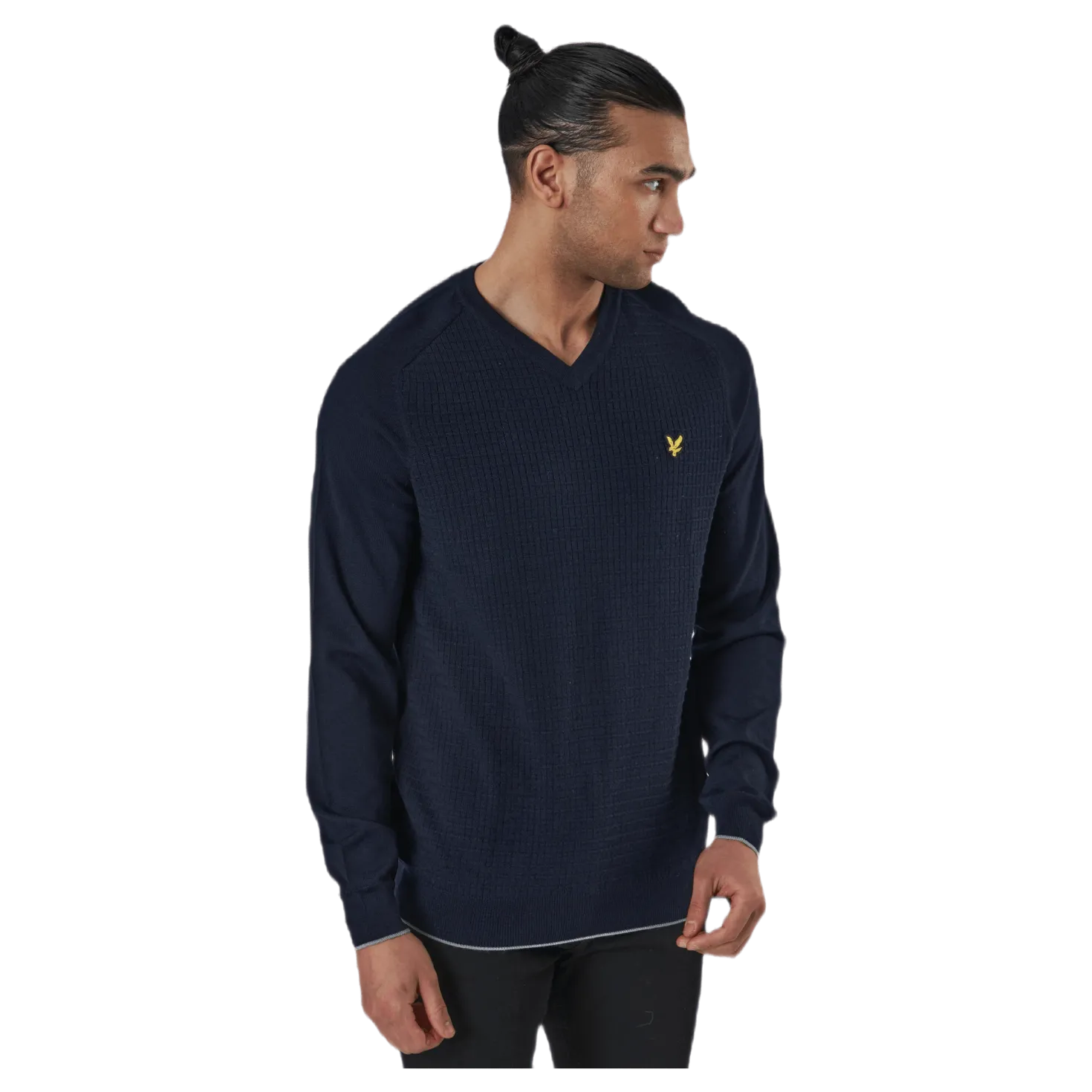 Grid Texture V Neck Jumper Blue