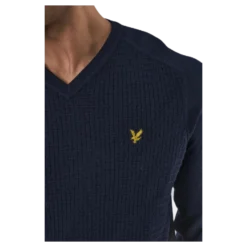 Grid Texture V Neck Jumper Blue