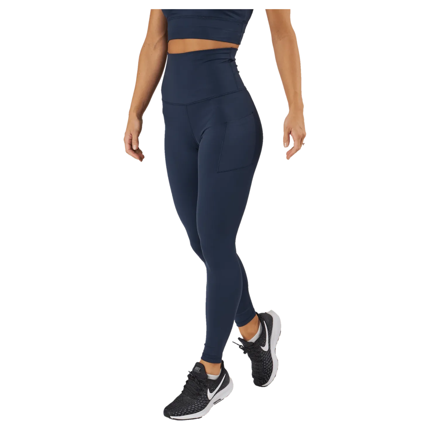 High Waist Tights - Side Pocke Dark Blue