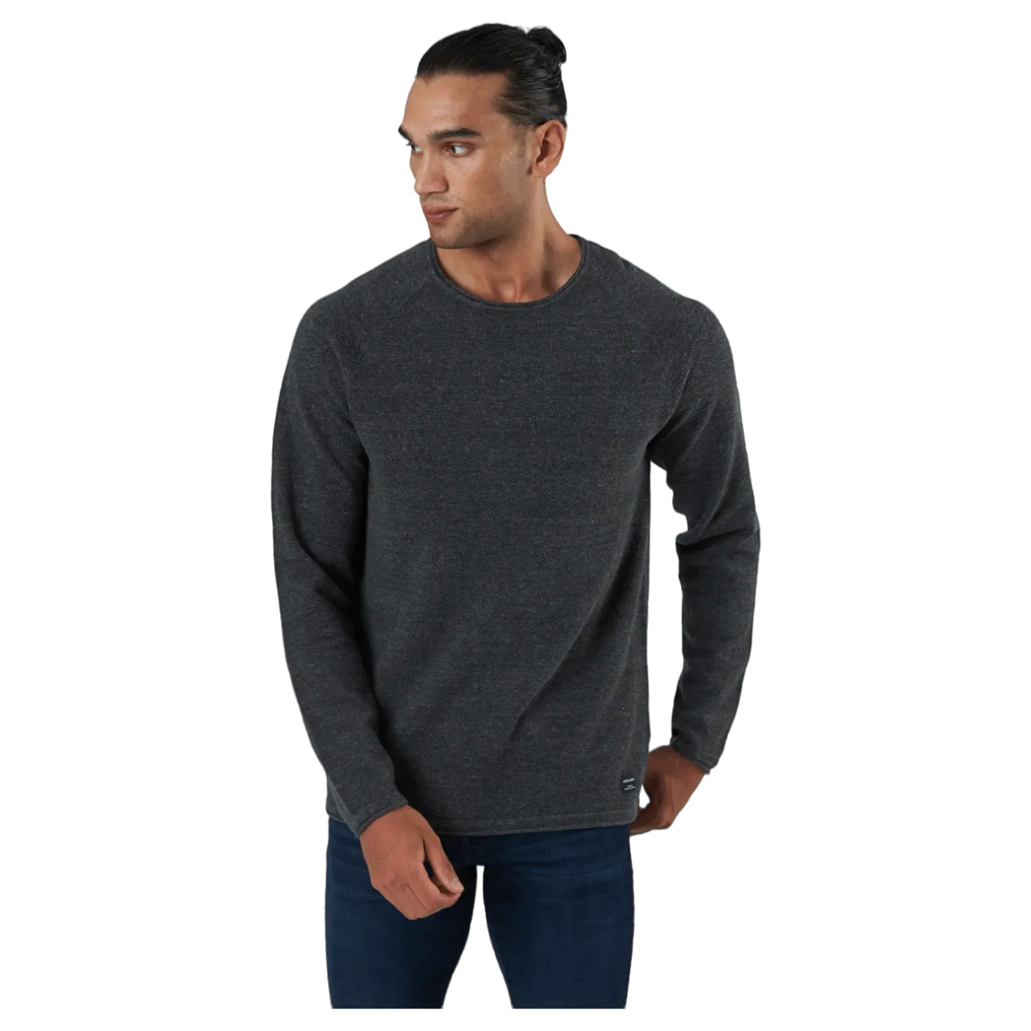 Jjehill Knit Crew Neck Dark Grey Melange