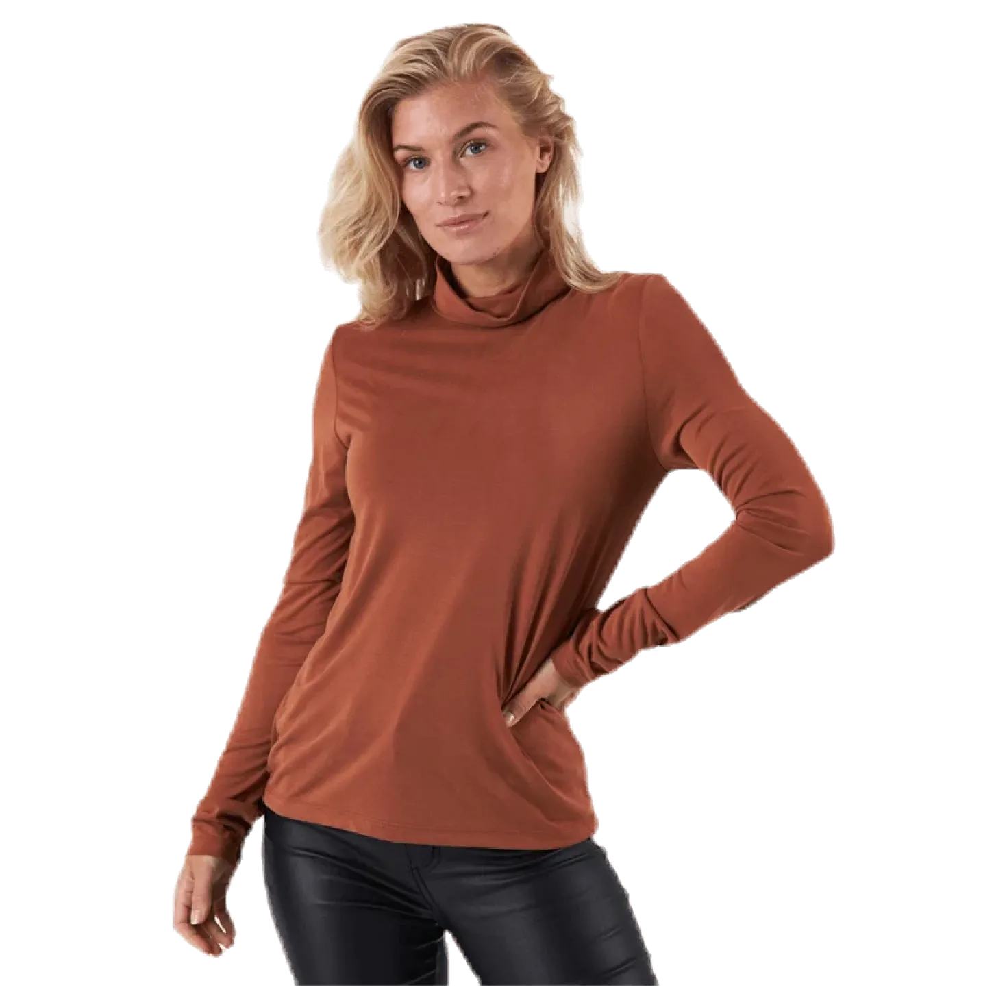 Kamala Ls Rollneck Top Brown