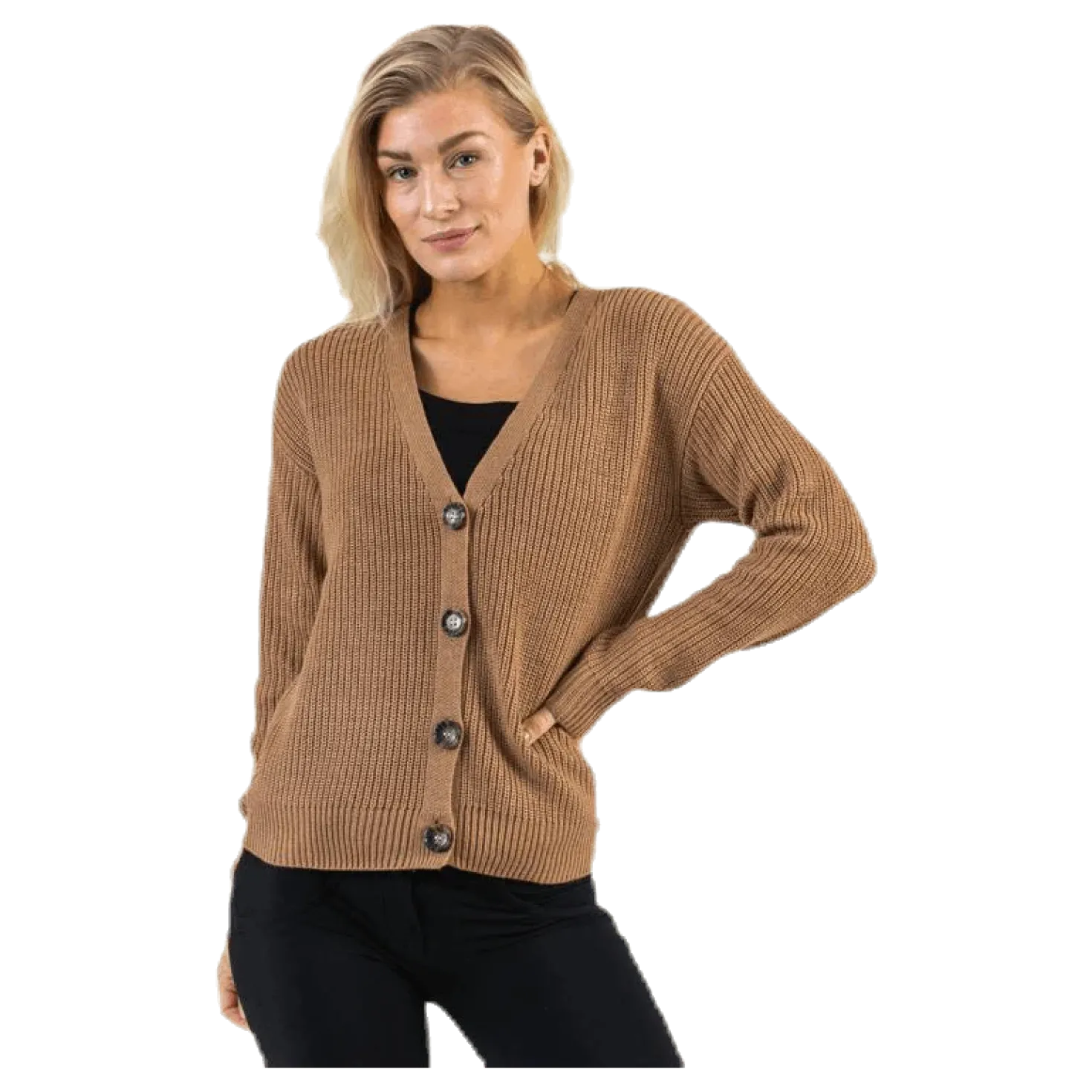 Karie Ls Knit Cardigan Beige
