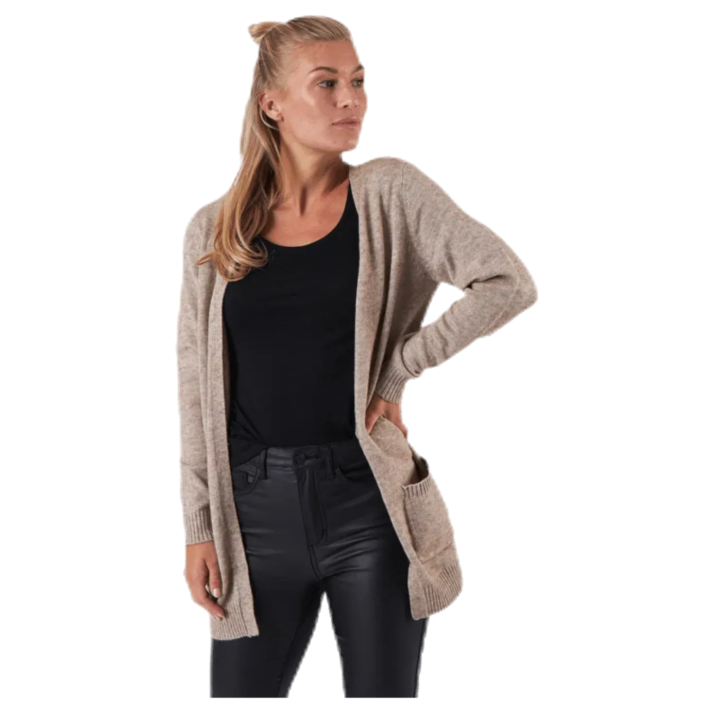 Lesly L/S Open Cardigan Knt Beige