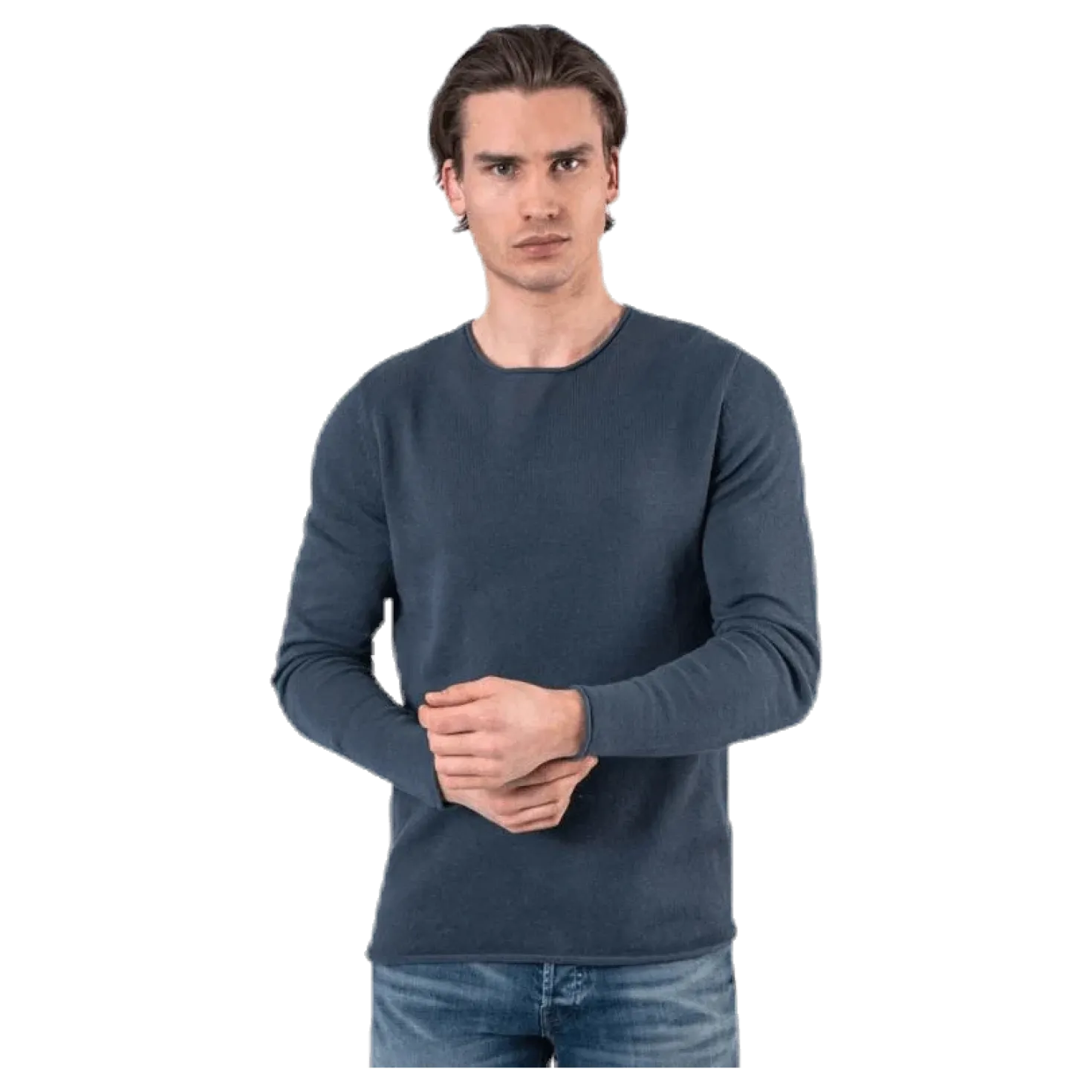 Linen Knit Crew Neck Blue