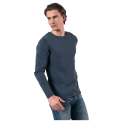 Linen Knit Crew Neck Blue