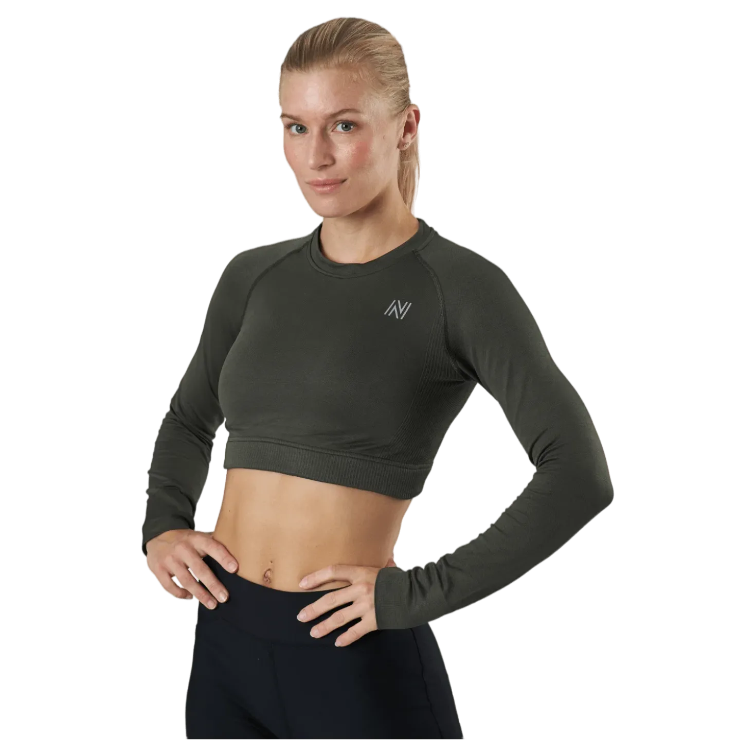 Molly Seamless Ls Crop Top Green