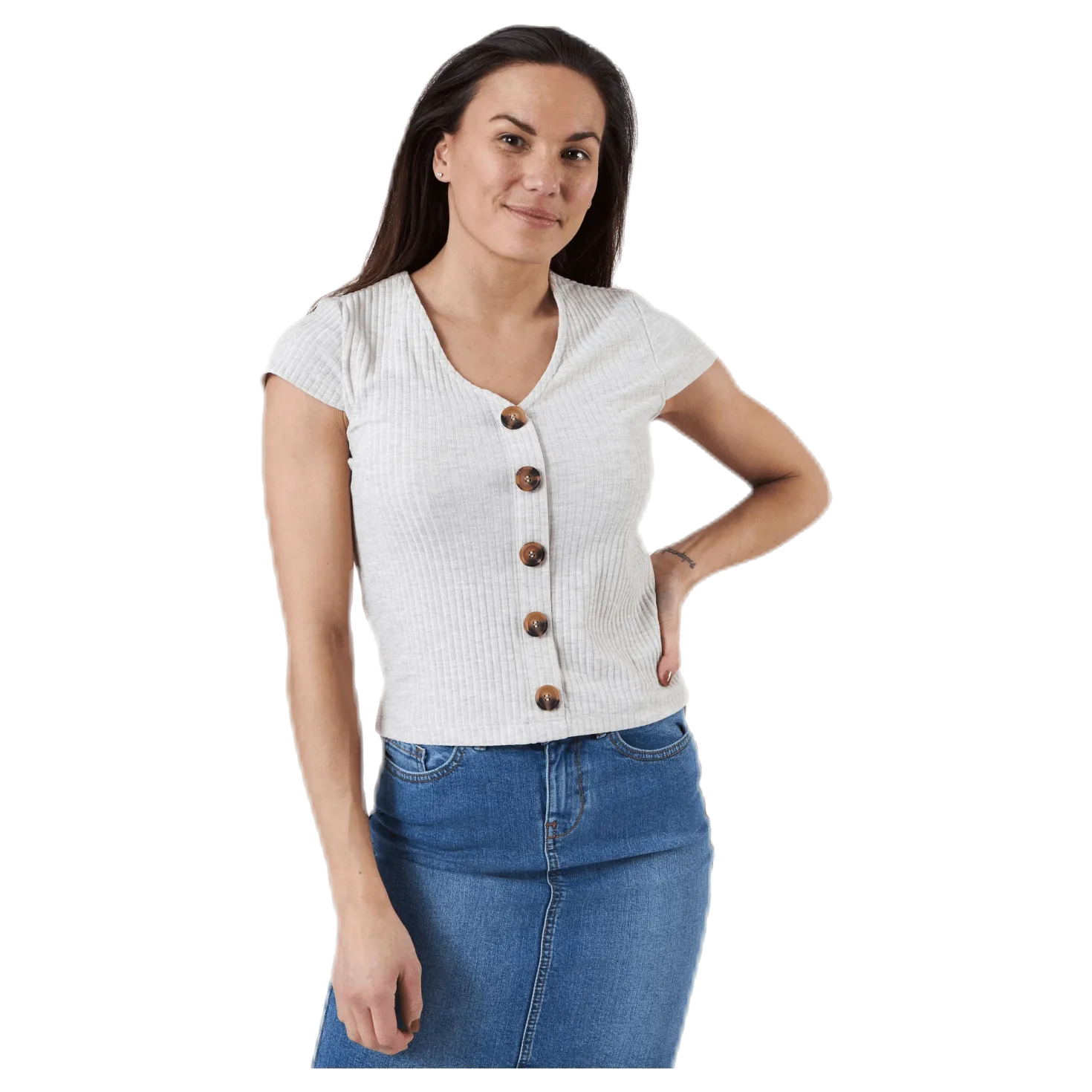 Nella S/S Button Top Beige