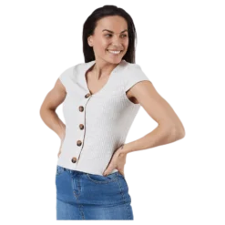 Nella S/S Button Top Beige