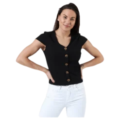 Nella S/S Button Top Black