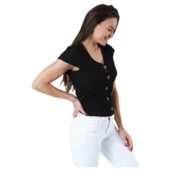 Nella S/S Button Top Black