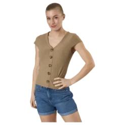 Nella S/S Button Top Jrs Beige