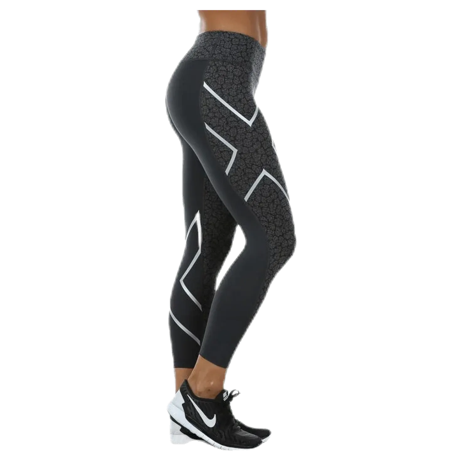 Patterned Mid-Rise Compression 7/8 Tights Black/Grey
