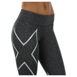 Patterned Mid-Rise Compression 7/8 Tights Black/Grey