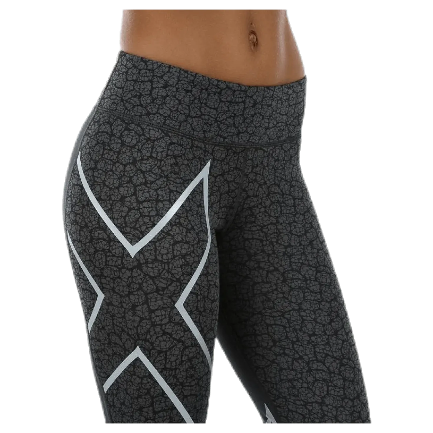 Patterned Mid-Rise Compression 7/8 Tights Black/Grey