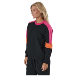 Paulina Cropped Crew Sweat Black-beetroot Purple-mandarin