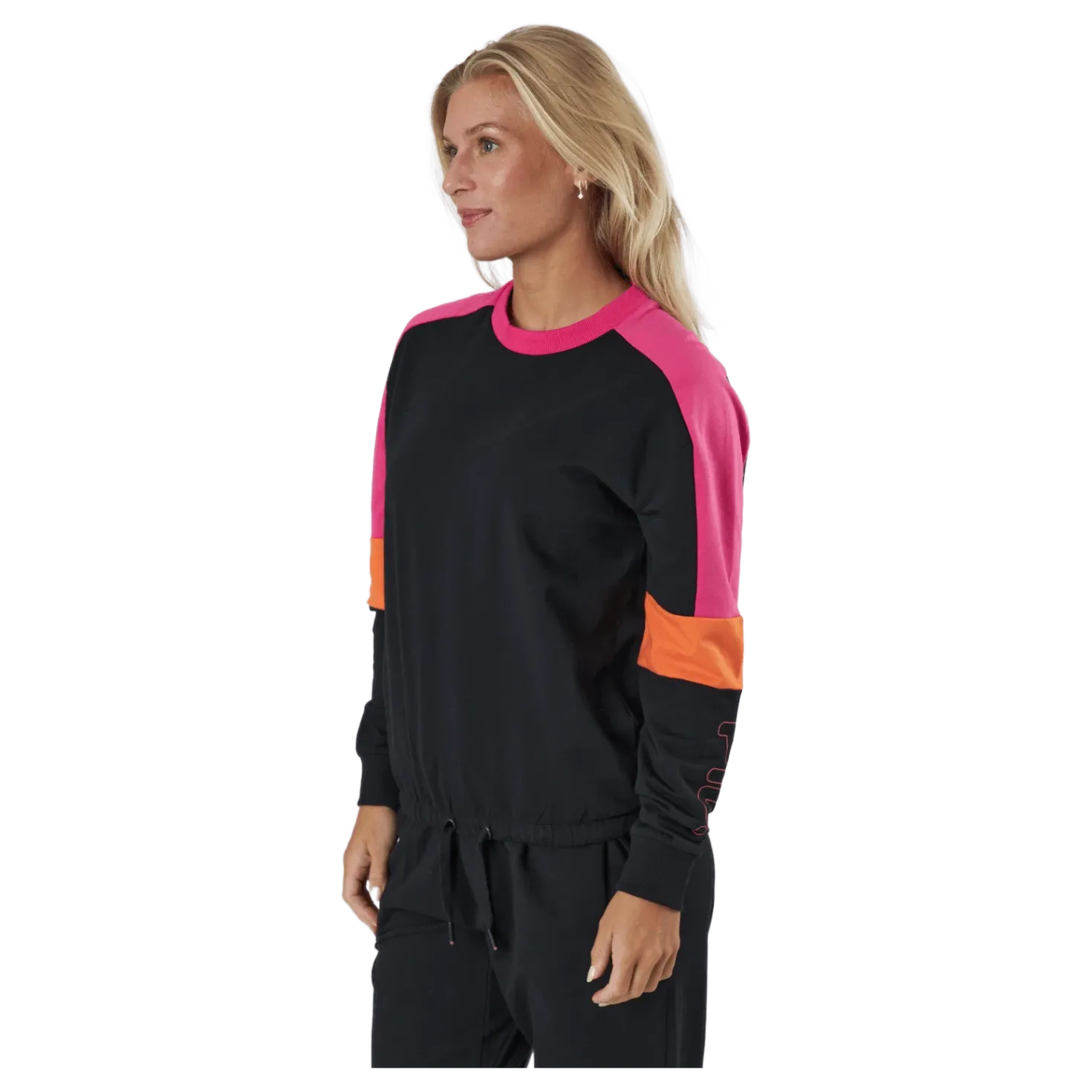 Paulina Cropped Crew Sweat Black-beetroot Purple-mandarin