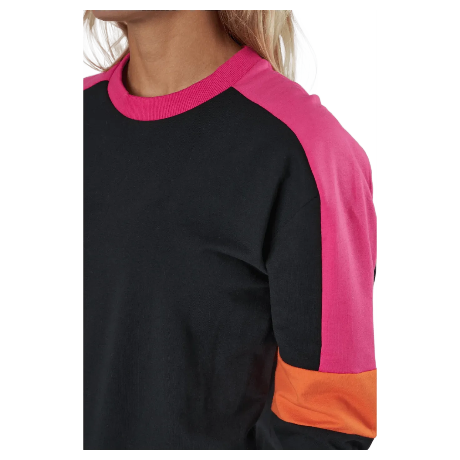 Paulina Cropped Crew Sweat Black-beetroot Purple-mandarin